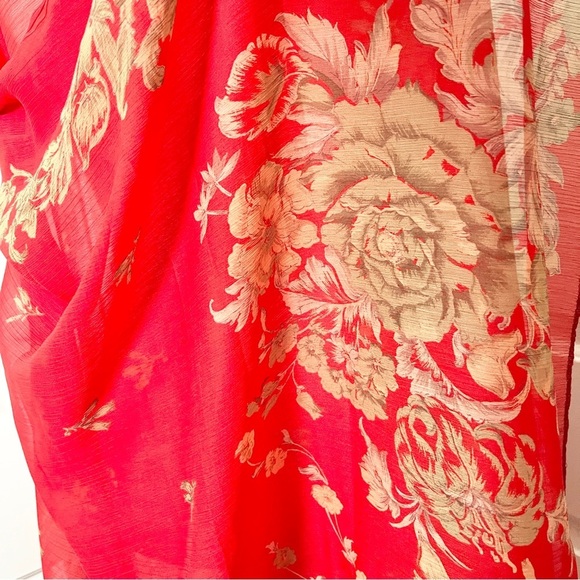 Red & Gold Floral Sari-Inspired Shawl – Boho Luxe Wrap Bollywood Festival Scarf - Picture 5 of 5